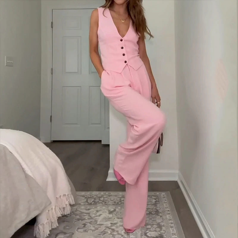Sue – Elegant V-Neck Sleeveless Vest with Suit Pants