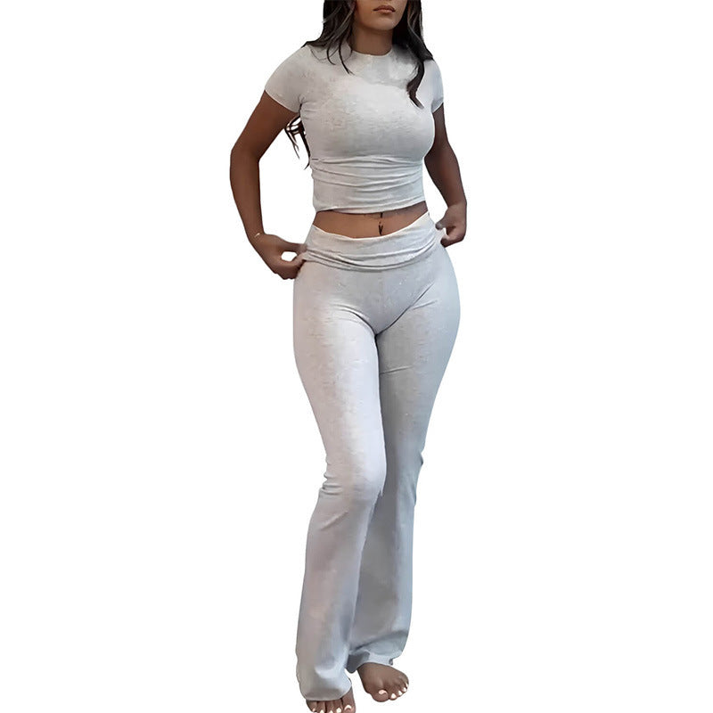 Sharon – Casual Sportswear Suit with Round Neck and Bell-bottom Pants