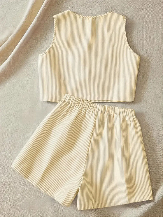 Susan – Elegant Striped Knit Tank and High-Waist Shorts Set