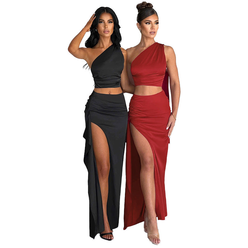 Vanessa – One-Shoulder Satin Maxi Dress with High Waist Split