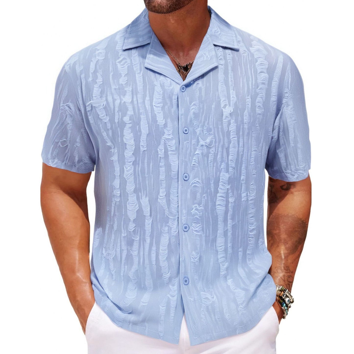 Trevor – Men's Loose Summer Shirt with Cuban Collar