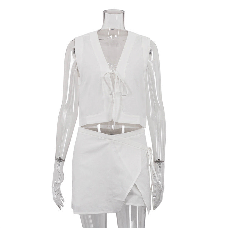 Amanda – Sleeveless Lace-up Skirt Set