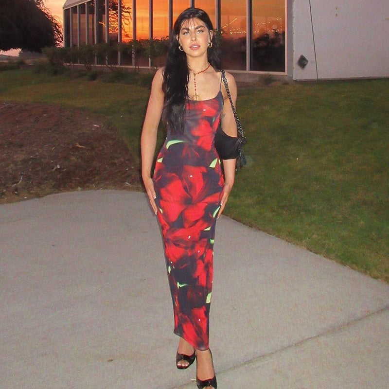Christina – Fashion Printed U-neck Strap Dress