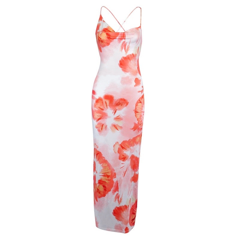 Emma – Printed Halter Dress with Rope Back