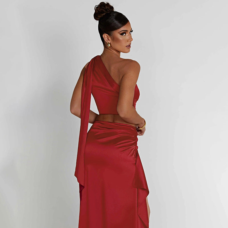Vanessa – One-Shoulder Satin Maxi Dress with High Waist Split