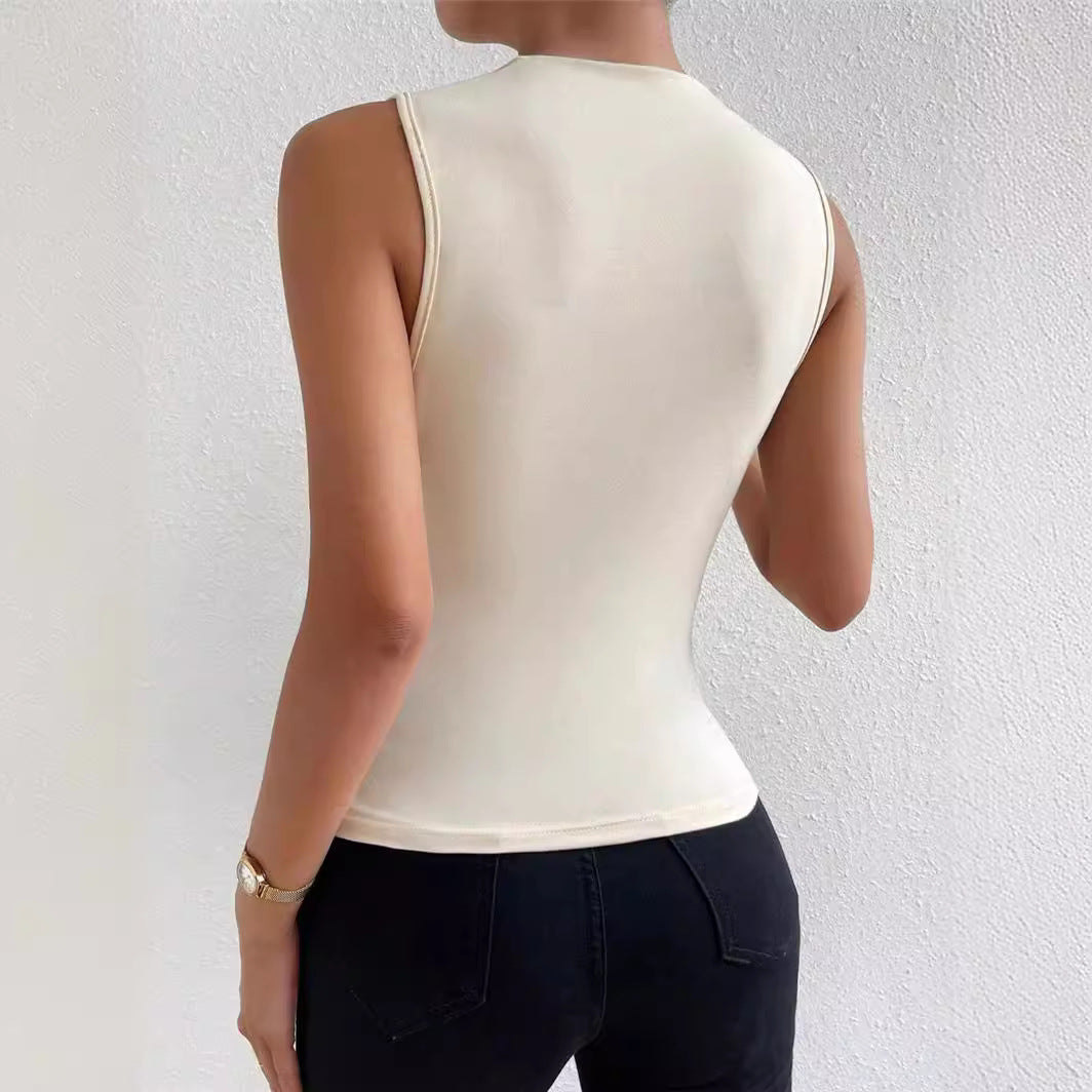 Lucy – Stylish Solid Color Pleated Sleeveless Turtleneck Top