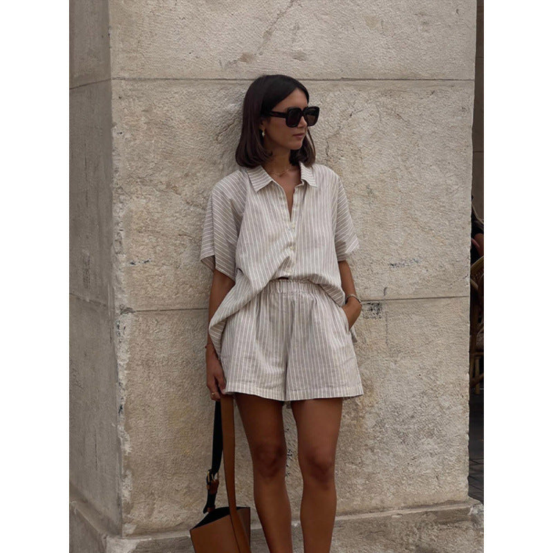 Georgina – Casual Striped Shorts Suit