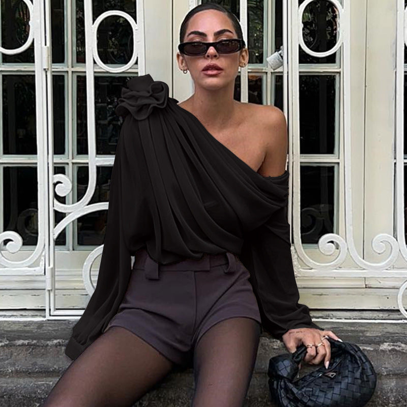 Caroline – Chiffon Slim Top with Shoulder Detail