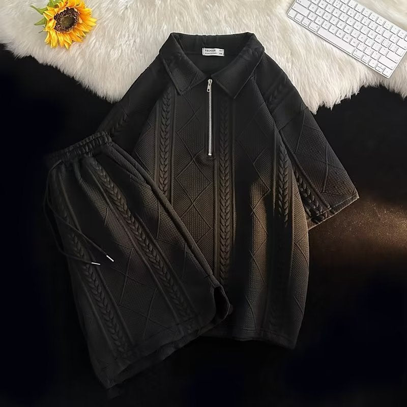 Duncan – Casual Waffle Polo T-Shirt and Shorts Set