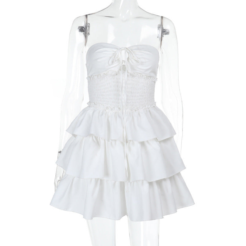 Sara – White Tube Top Cinched Dress