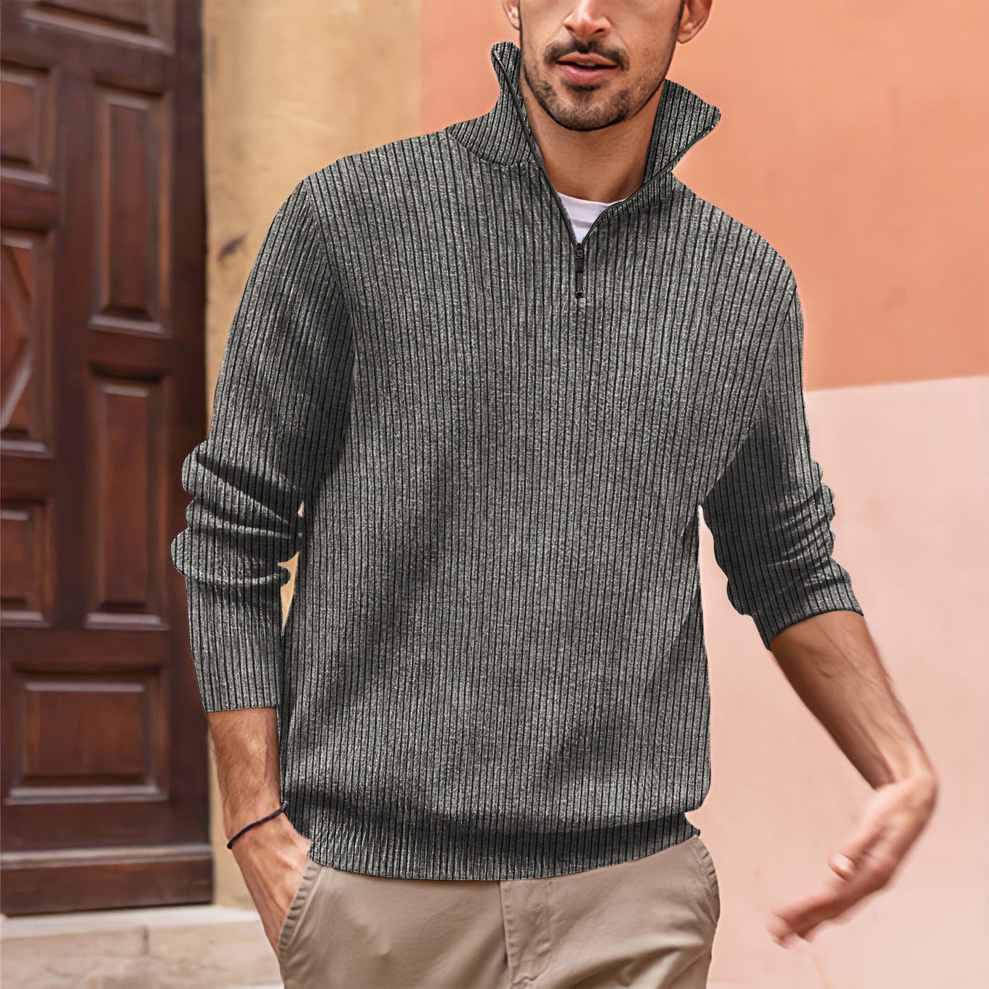 Donald – Men's High Neck Polo Shirt with Zip