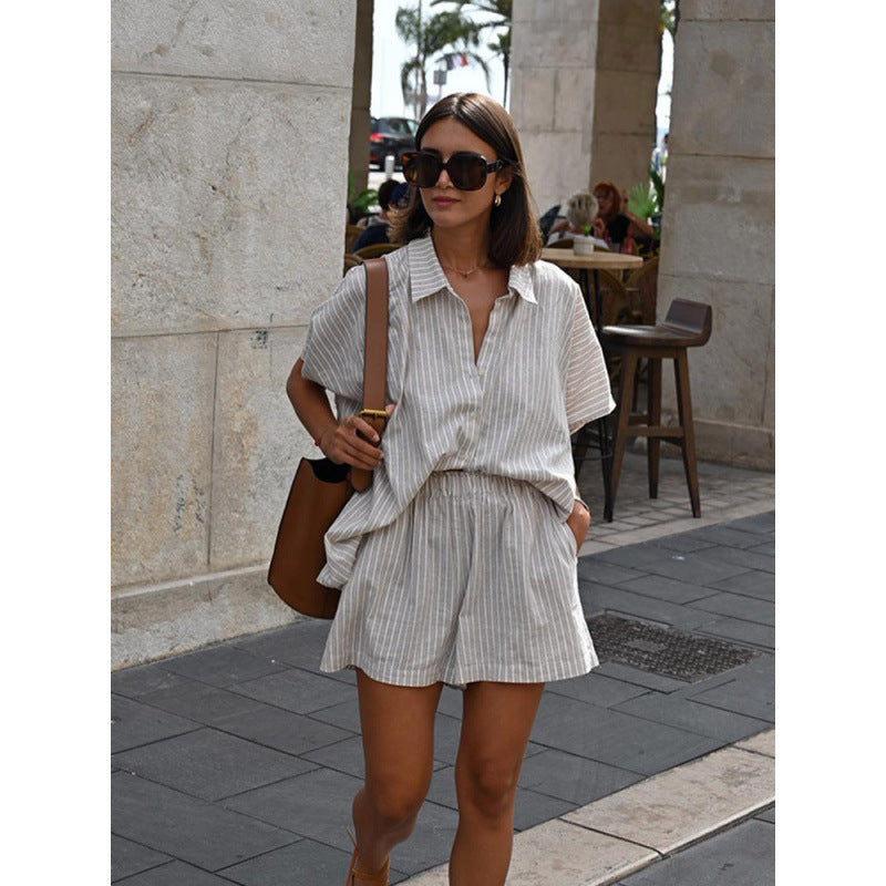Georgina – Casual Striped Shorts Suit
