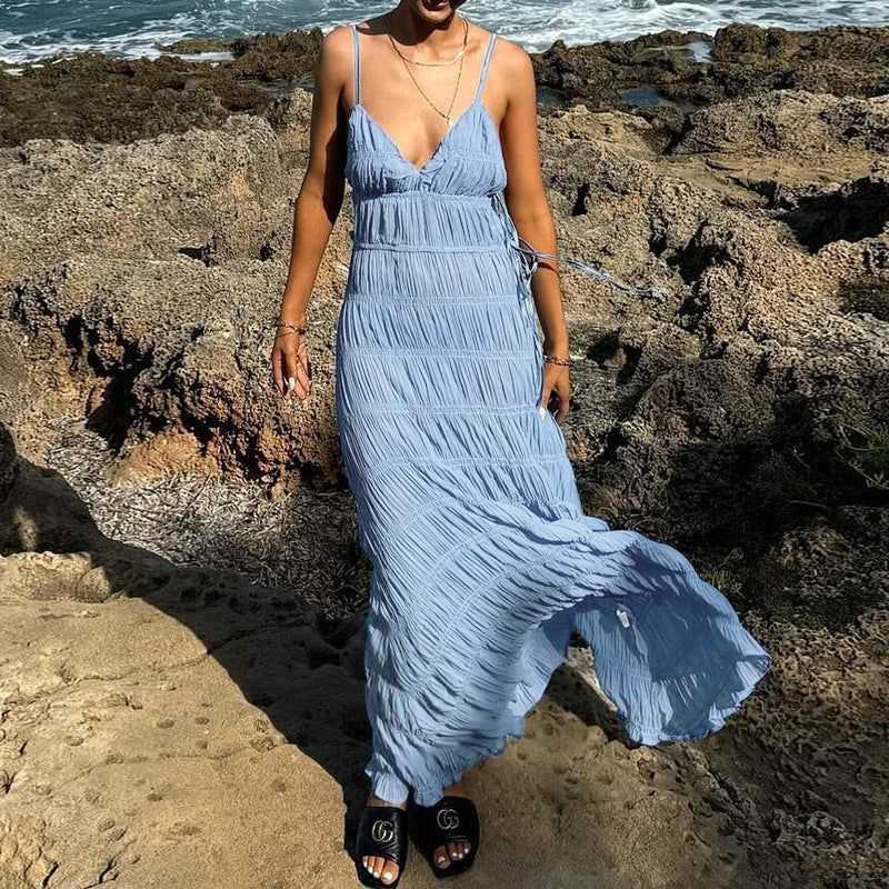 Tamara – Elegant Deep V Vegan Fabric Sling Dress