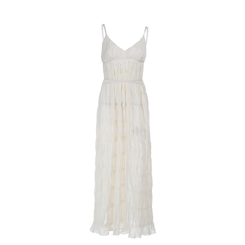 Tamara – Elegant Deep V Vegan Fabric Sling Dress