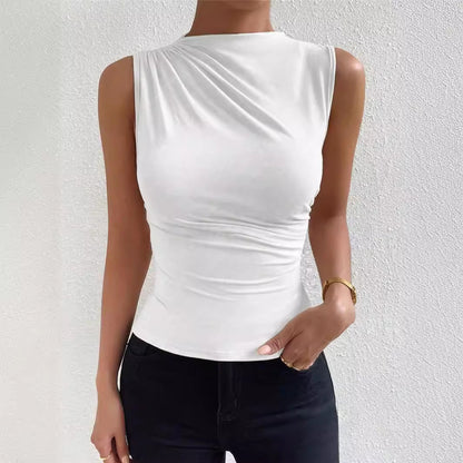 Lucy – Stylish Solid Color Pleated Sleeveless Turtleneck Top