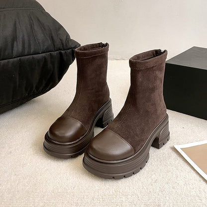 Jasmine – Retro Chunky Heel High-rise Vegan Suede Boots