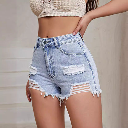 Natalie – Fashion Denim Shorts with Distressed Style