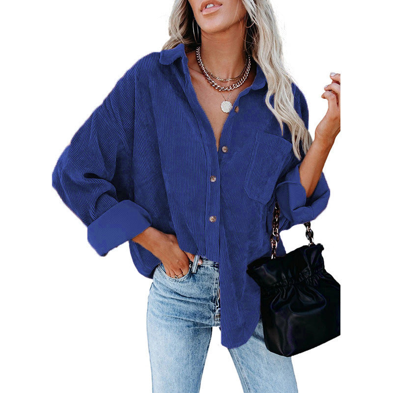 Phoebe – Women's Corduroy Casual Coat with Polo Collar