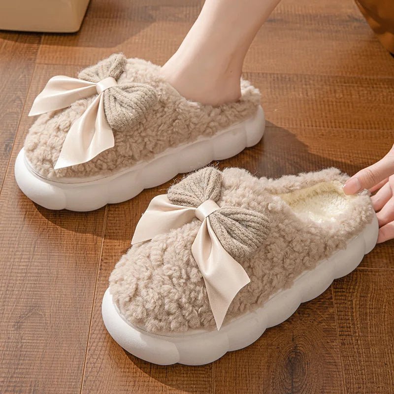 Anne – Cozy Plush Slippers with Bow