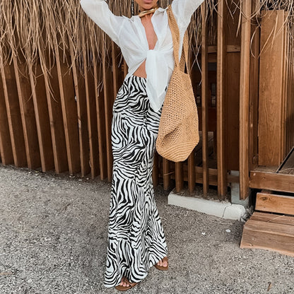 Esme – Elegant Zebra Satin A-Line Skirt