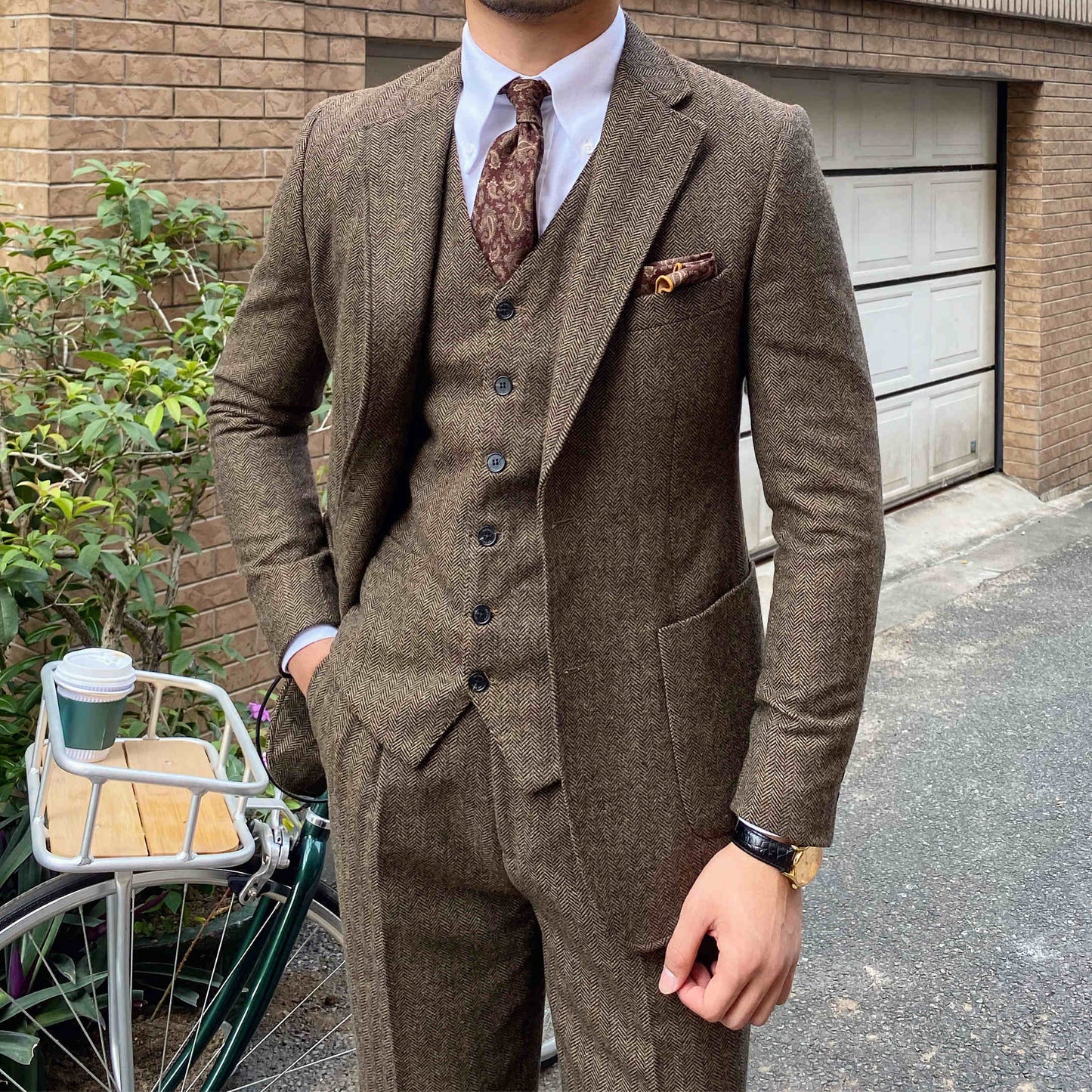 Justin – Retro Herringbone Wool Slim Fit Suit