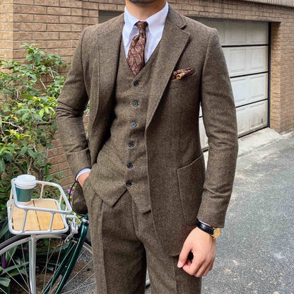 Justin – Retro Herringbone Wool Slim Fit Suit