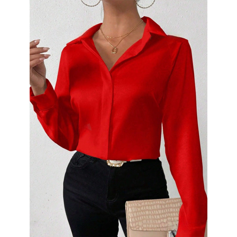 Caroline – Women's Satin Silk-like Long-sleeved Shirt