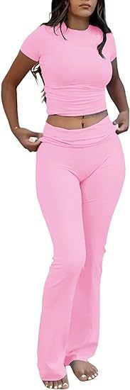 Sharon – Casual Sportswear Suit with Round Neck and Bell-bottom Pants