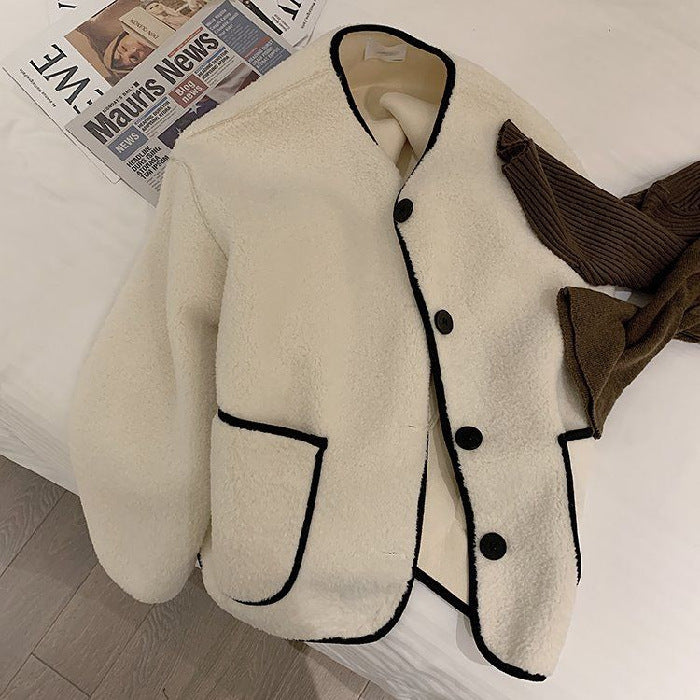 Rose – Khaki Round Neck Vegan Wool Coat