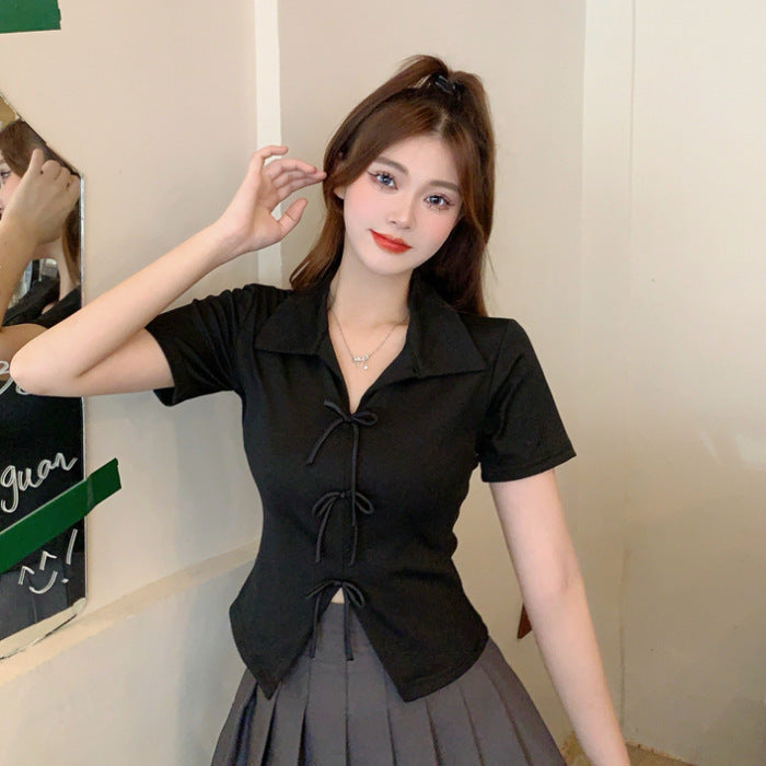 Kimberley – Chic Polo Collar Short Sleeve T-shirt