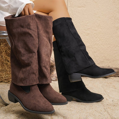 Katy – Vegan Suede Fashion Boots with Chunky Heel