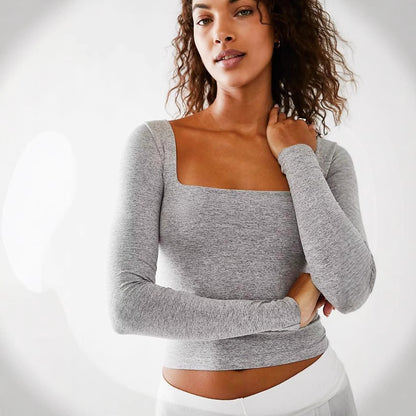 Esme – Women's Long Sleeve Crop Top with Square Collar