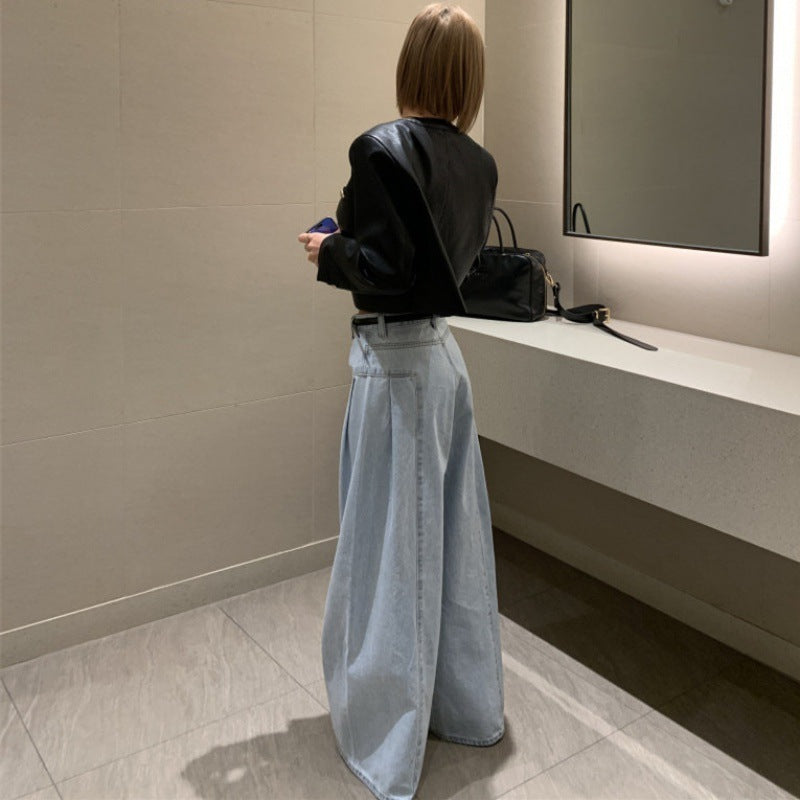 Gillian – Korean-Style High Waist Pleated Wide-Leg Jeans