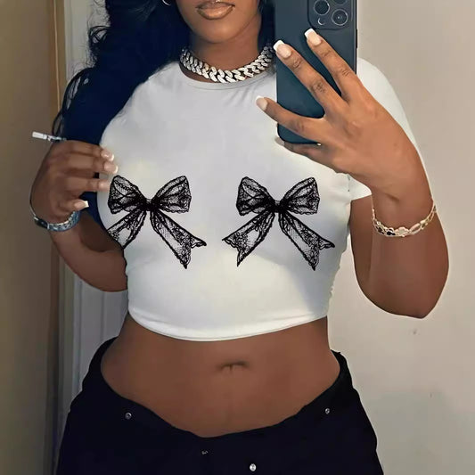 Samantha – Casual Lace Bow Print Top