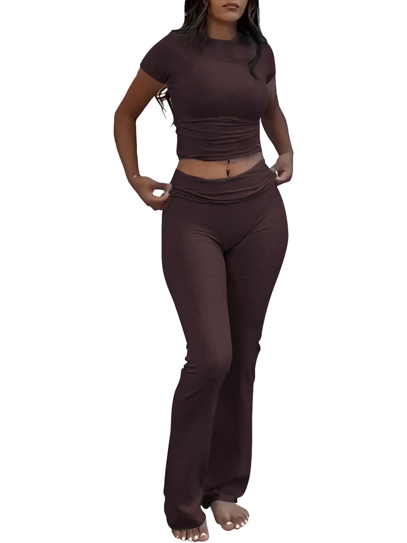 Sharon – Casual Sportswear Suit with Round Neck and Bell-bottom Pants