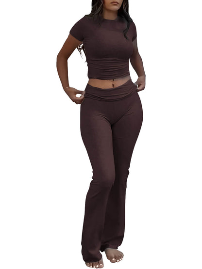 Sharon – Casual Sportswear Suit with Round Neck and Bell-bottom Pants