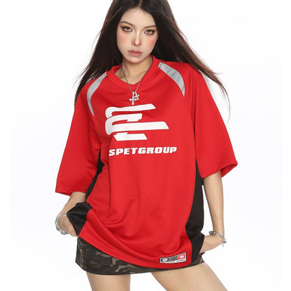 Hannah – Color Blocked Patchwork V-neck Raglan Shirt