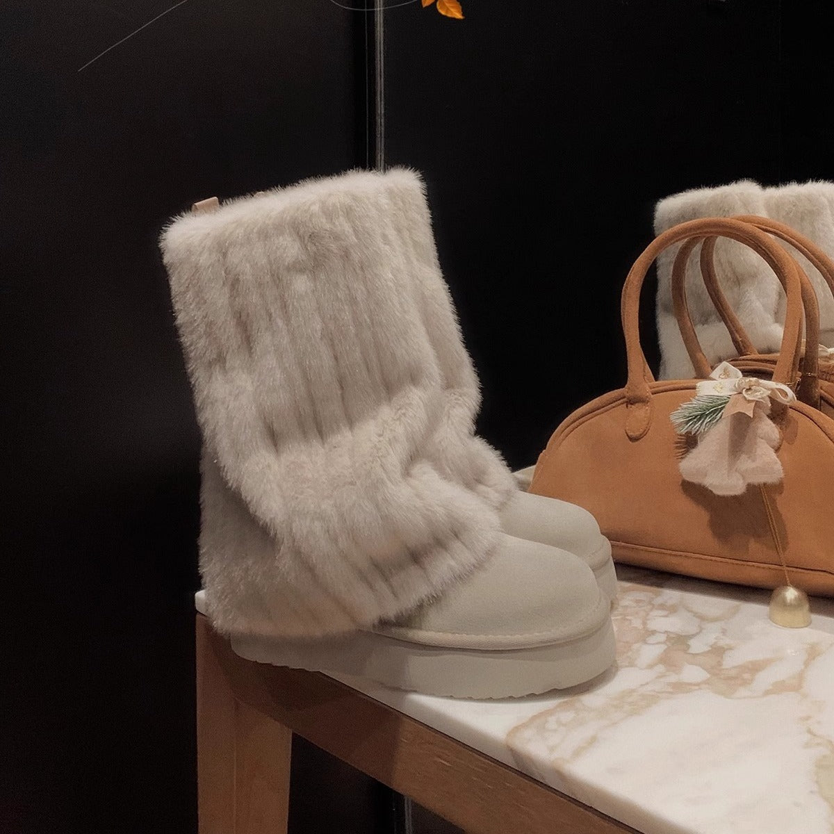 Kelly – Warm Vegan Suede Patchwork Boots