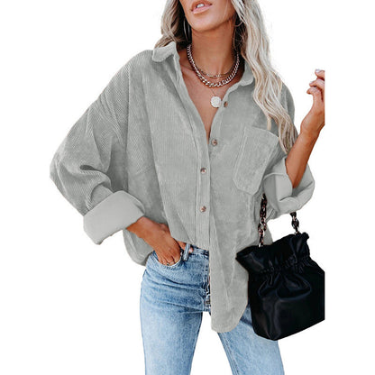 Phoebe – Women's Corduroy Casual Coat with Polo Collar