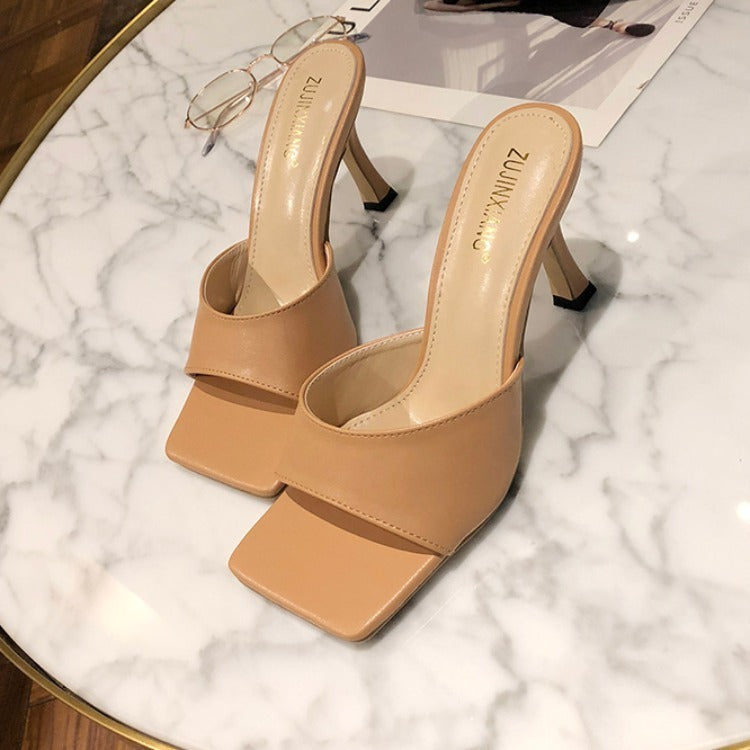 Square Toe Open Toe Stiletto Heels Simple Outer Wear High Heels