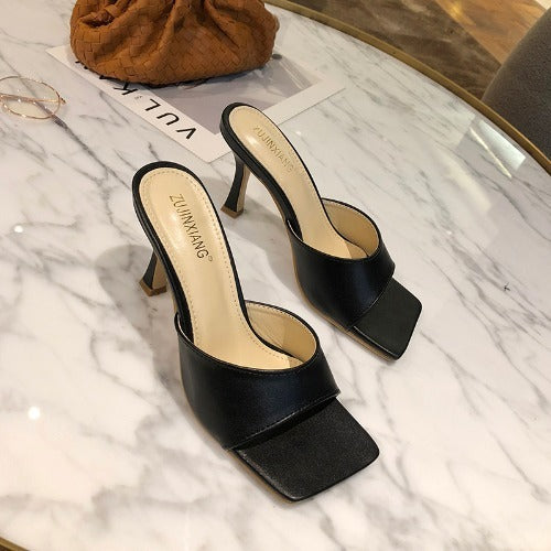 Square Toe Open Toe Stiletto Heels Simple Outer Wear High Heels