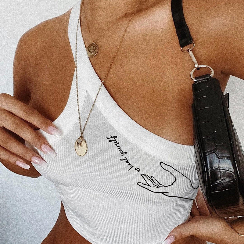 Leanne – Asymmetrical Shoulder Print Vest