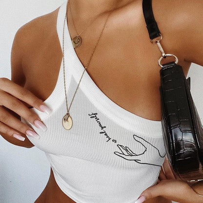 Leanne – Asymmetrical Shoulder Print Vest