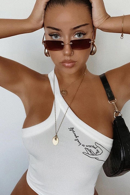 Leanne – Asymmetrical Shoulder Print Vest