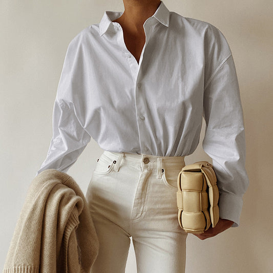 Kelly – Women's White Lapel Long-Sleeved Shirt