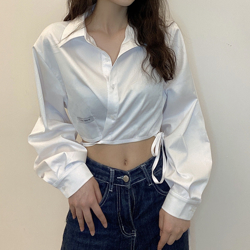 Denise – White Top with Polo Collar and Bat Sleeves