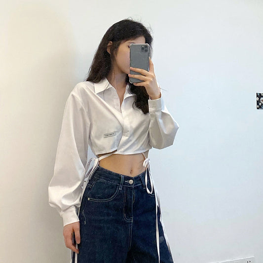 Denise – White Top with Polo Collar and Bat Sleeves