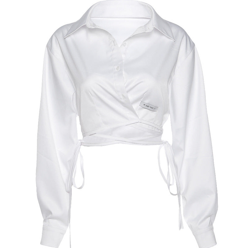 Denise – White Top with Polo Collar and Bat Sleeves