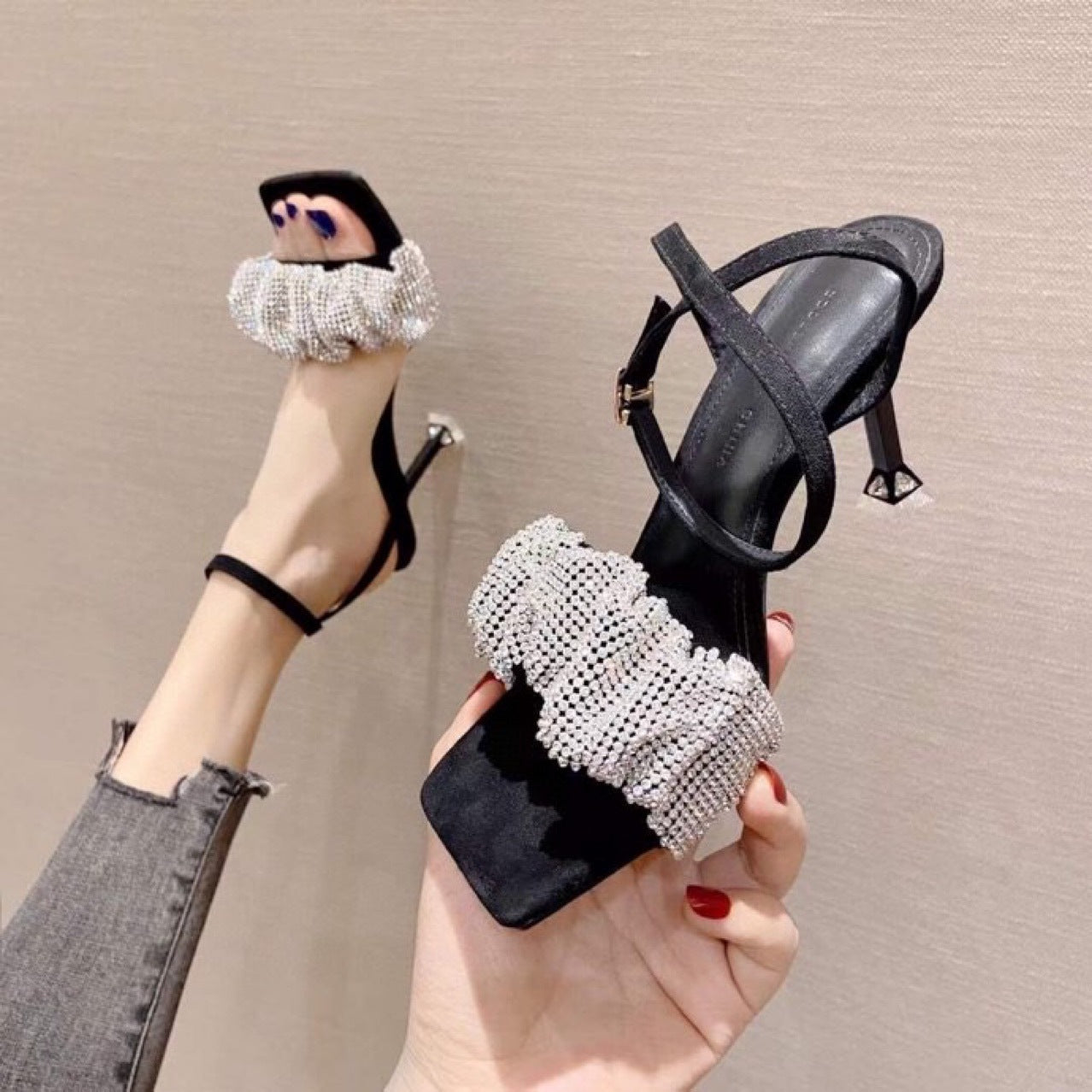 Square Toe Sandals With Stiletto Heels