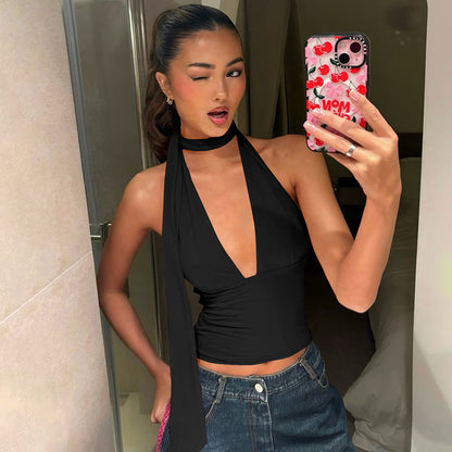 Harriet – Women's Lace-up Low-cut Back Cutout Top